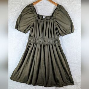 J. Crew Army Green Puff Sleeve Dress